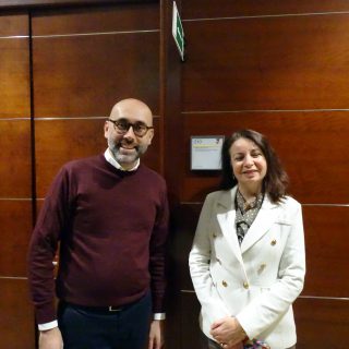 Il presidente Robaldo e l'arch. Accurti di fornte alla porta dell'ufficio riservato alla Soprintendente