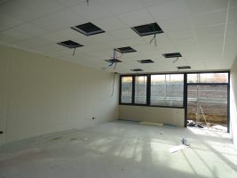 Un'aula del nuovo istituto Baruffi durante il sopralluogo dello scorso 9 gennaio.