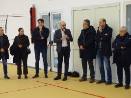L'intervento del presidente Robaldo durante la riapertura ufficiale della palestra "di Metavia"