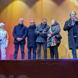 L'intervento del consigliere Pellegrino durante la cerimonia ufficiale per il passaggio della Fiaccola Olimpica