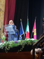 L'intervento del questore di Cuneo Rosanna Minucci durante la celebrazione del 174˚ anniversario della Polizia di Stato