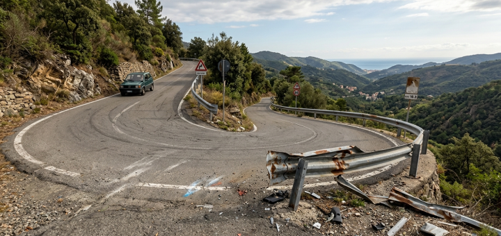 Un guardrail danneggiato dopo un incidente stradale