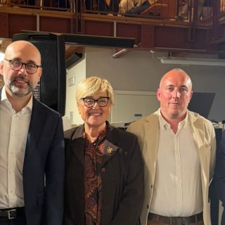 Il professor Unia, il presidente Robaldo, la dirigente Graello, il consigliere Baldi e il sindaco Beccaria durante il sopralluogo all'Alberghiero di Barge