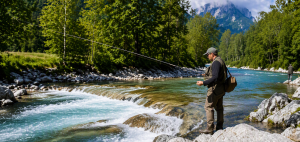 Attività di pesca lungo un torrente del territorio cuneese