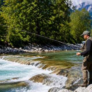 Attività di pesca lungo un torrente del territorio cuneese