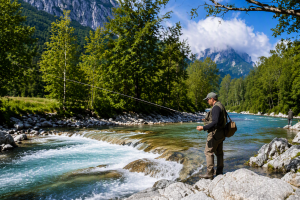 Attività di pesca lungo un torrente del territorio cuneese