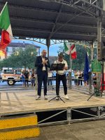 L'intervento del presidente Robaldo durante il raduno delle fanfare alpine di Saluzzo