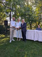 Il presidente della Provincia Luca Robaldo e il consigliere Rocco Pulitanò con Tiziana Martino, coordinatrice per il Piemonte dell'Associazione Nazionale Denominazioni Comunali (De.Co.)