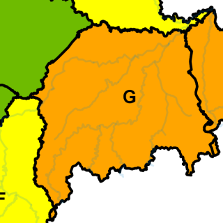 La cartina del Piemonte con l'allerta meteo arancione per le valli Belbo, Bormida e Scrivia